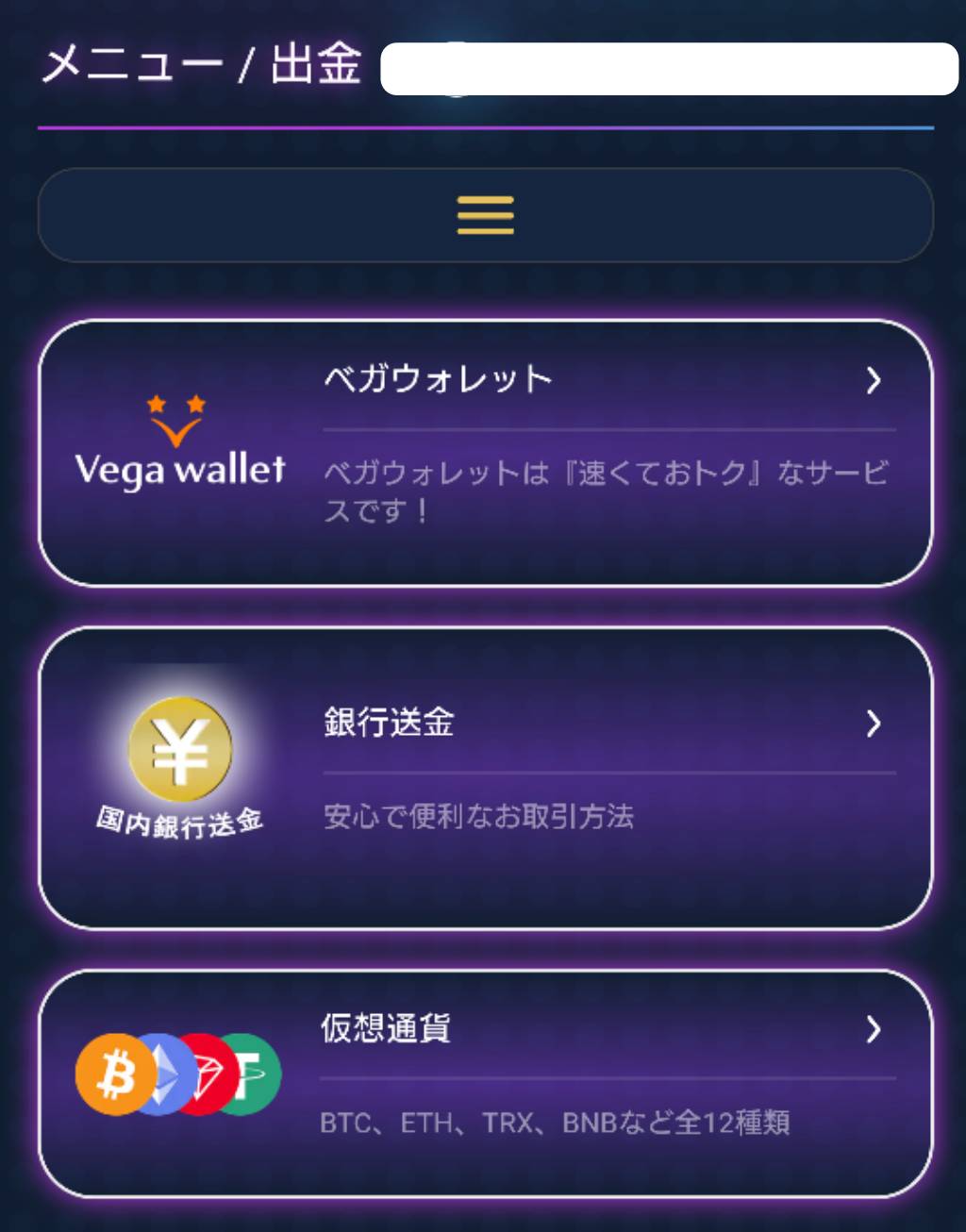ビッグウィンカジノ(BigWins Casino) 出金方法