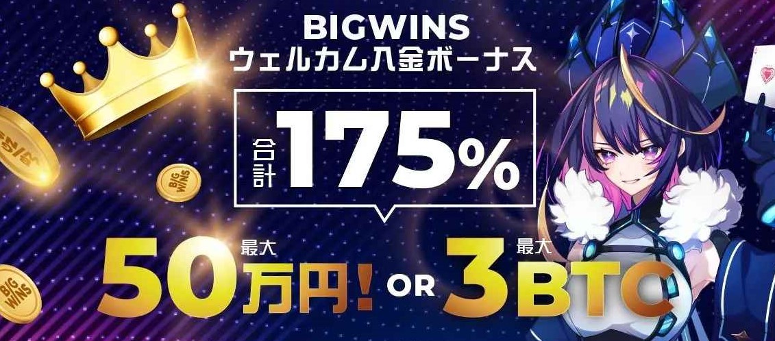 ビッグウィンカジノ(BigWins Casino) 初回入金ボーナス